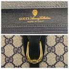 Gucci Vintage Gray Navy Gold GG Supreme Canvas Shoulder Bag Pochette