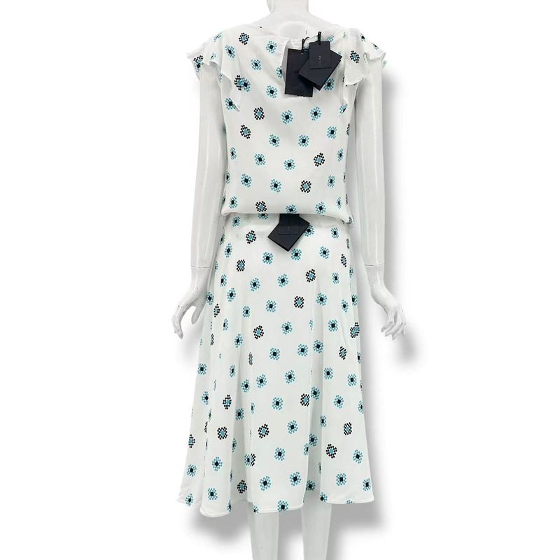 Prada Set Top Skirt Allover Pattern White Blue 40