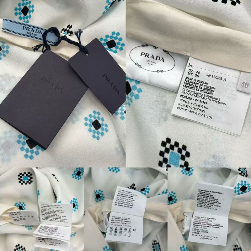 Prada Set Top Skirt Allover Pattern White Blue 40