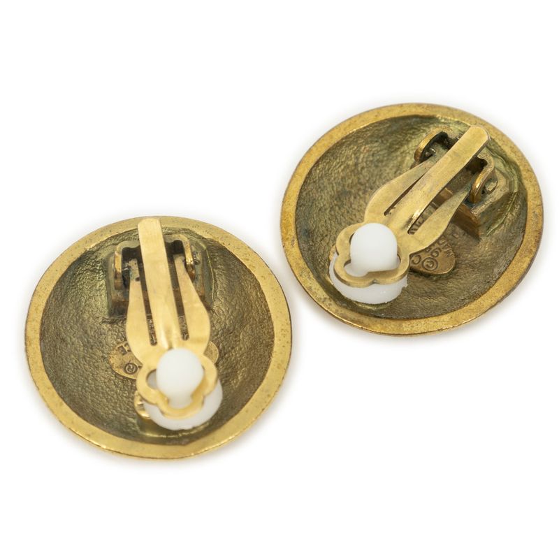 Chanel CC Logo Round Clip Type Earrings Gold Plated