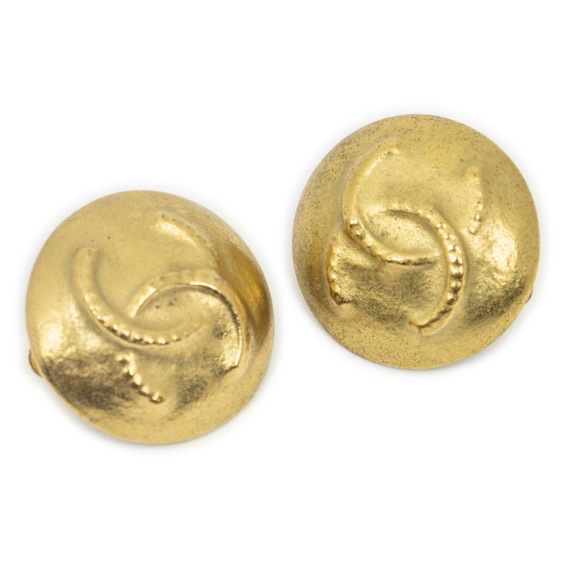 Chanel CC Logo Round Clip Type Earrings Gold Plated