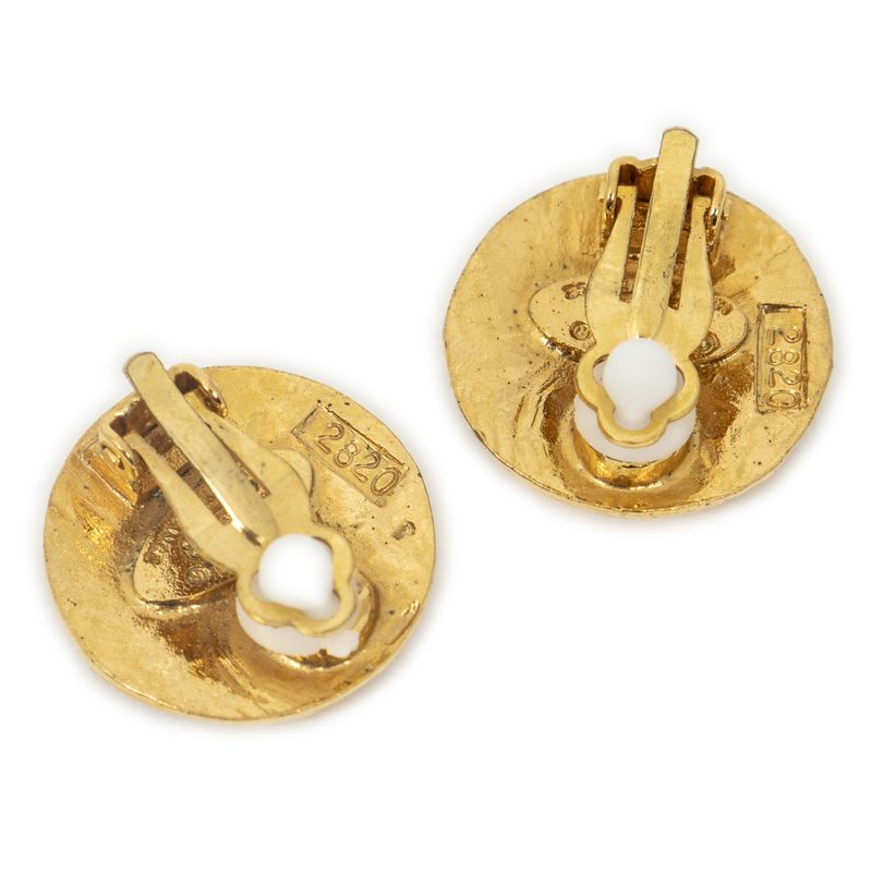 Chanel CC Logo Round Clip Type Earrings Gold Plated