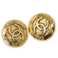 Chanel CC Logo Round Clip Type Earrings Gold Plated