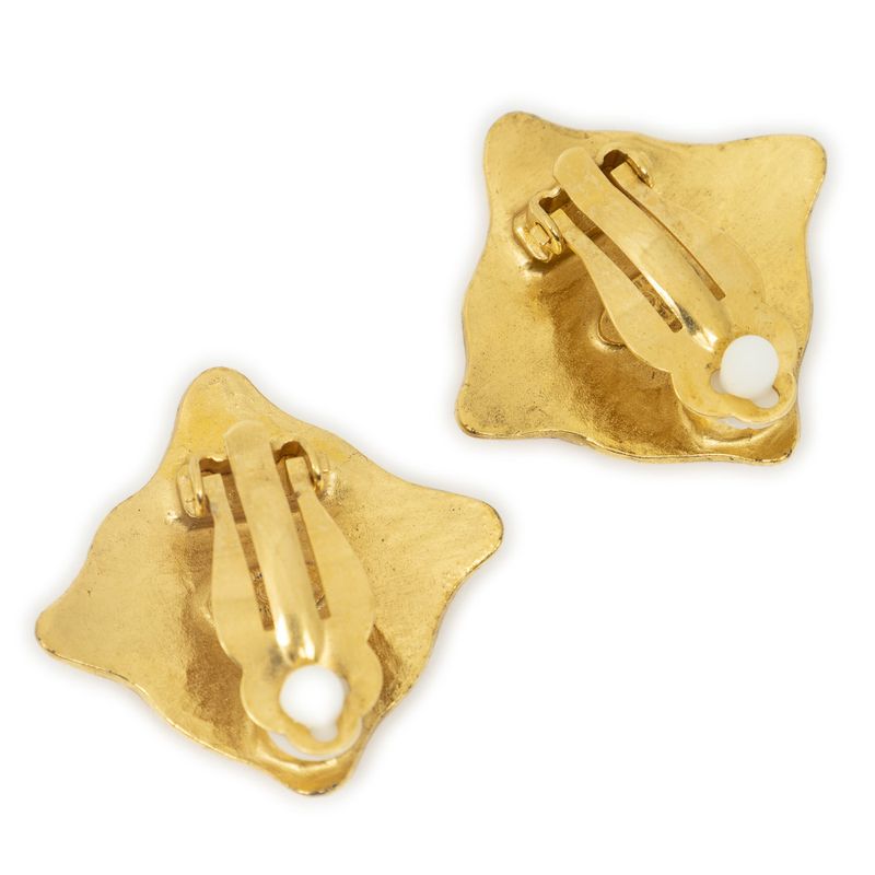 Chanel Cc Diamond Clip on Earrings Gold Plated