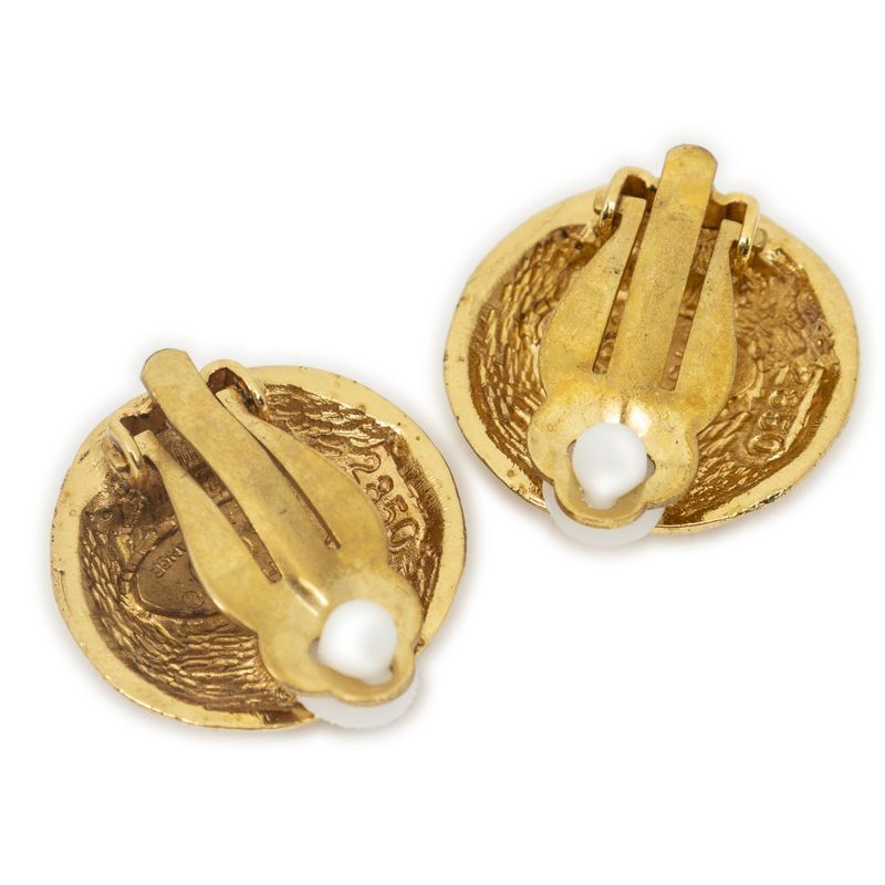 Chanel CC Logo Round Clip Type Earrings Gold Plated