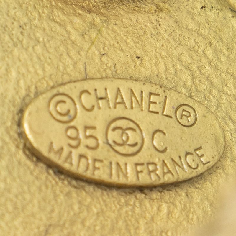 Chanel CC Enamel Button Clip on Earrings Black Gold Plated
