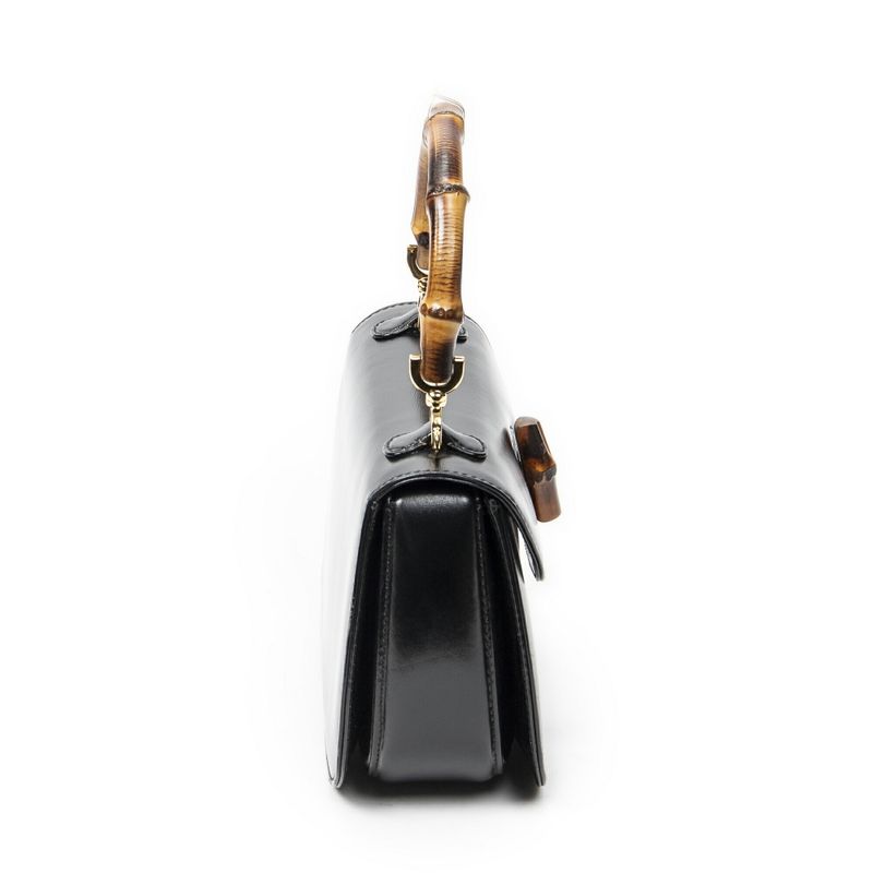 Gucci Small Bamboo Top Handle Flap Black Slim Skirt Fusskin Leather