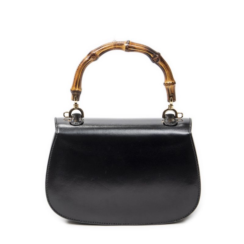 Gucci Small Bamboo Top Handle Flap Black Slim Skirt Fusskin Leather