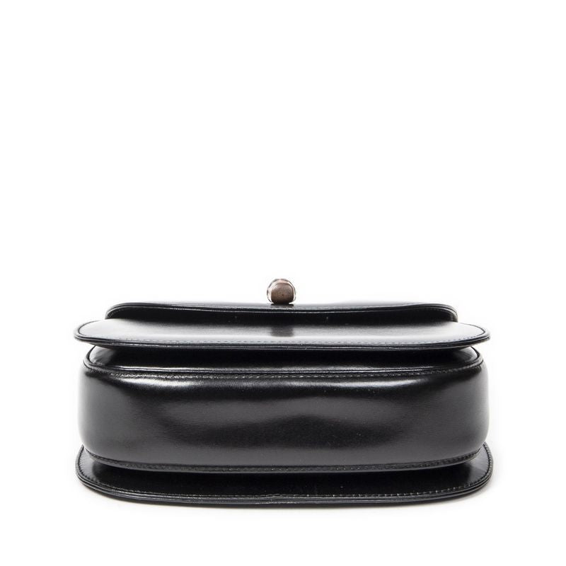 Gucci Small Bamboo Top Handle Flap Black Slim Skirt Fusskin Leather