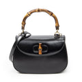 Gucci Small Bamboo Top Handle Flap Black Slim Skirt Fusskin Leather