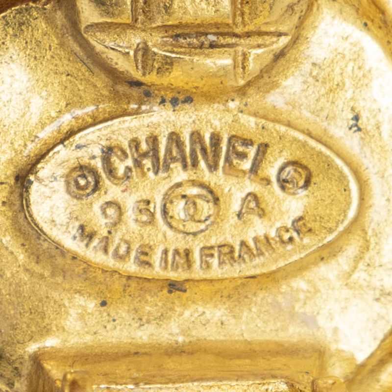 Chanel CC Logo Round Clip Type Earrings Orange Gold Plated Orange
