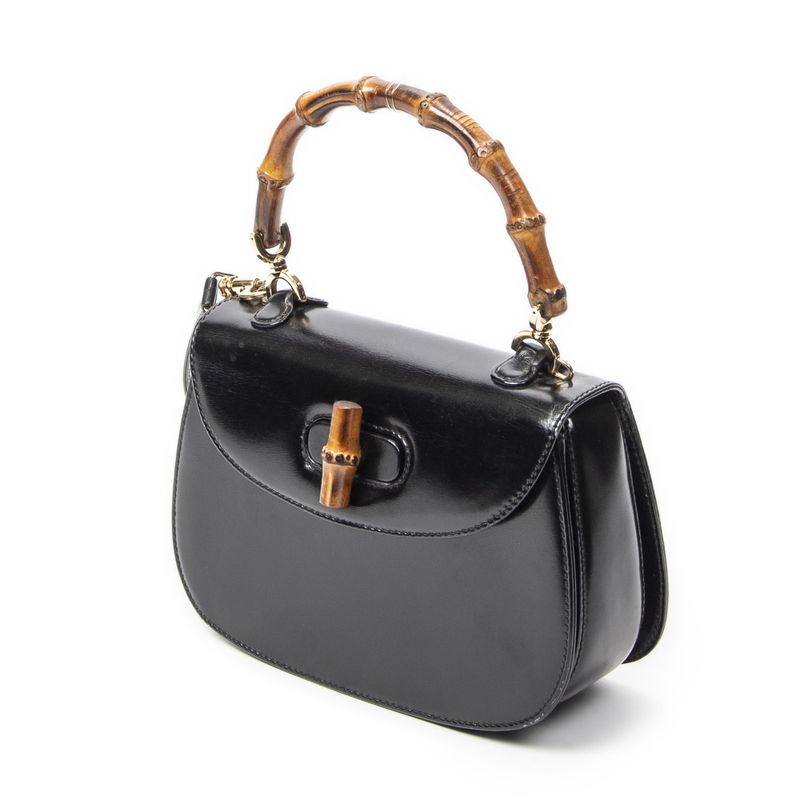 Gucci Small Bamboo Top Handle Flap Black Slim Skirt Fusskin Leather