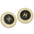 Chanel Large CC Round Clip on Earrings Black Gold Plated