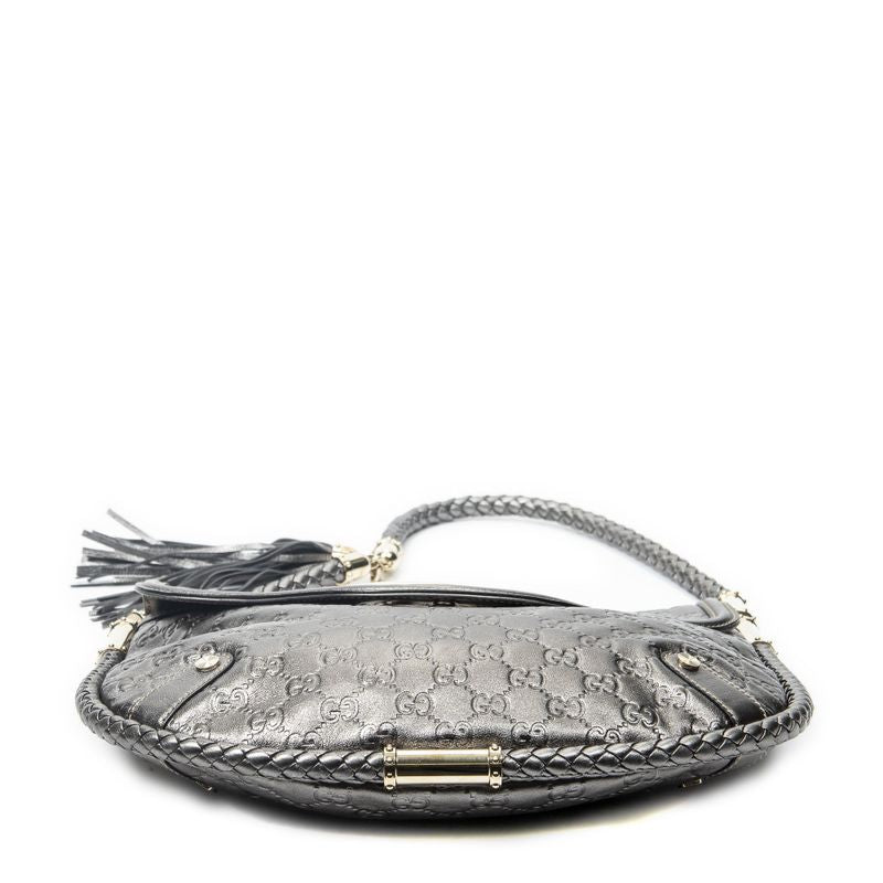 Gucci Medium Brit Tassel Flap Metallic Silver Shoulder Bag