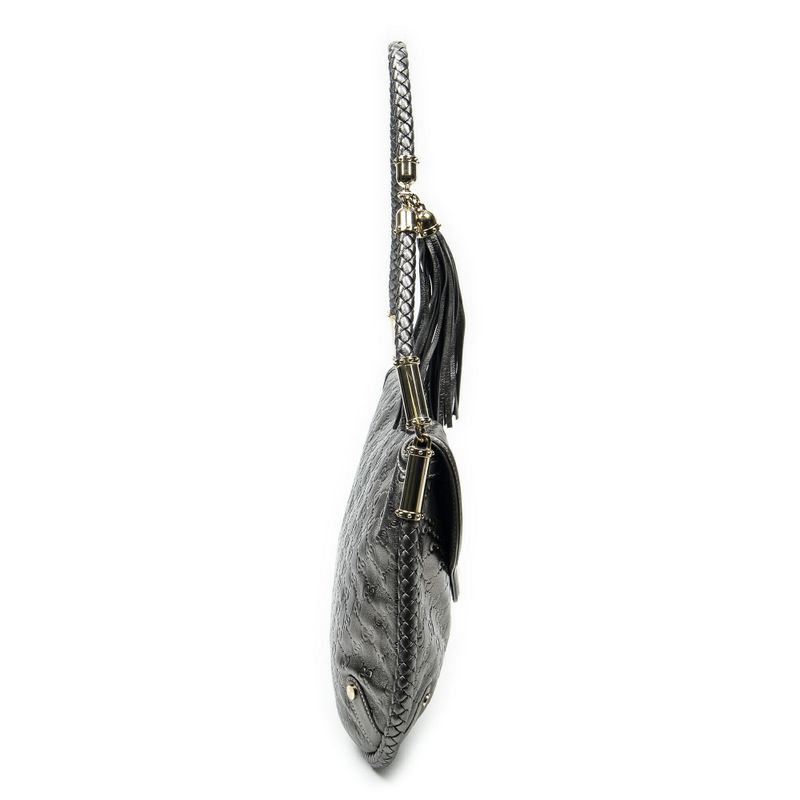 Gucci Medium Brit Tassel Flap Metallic Silver Shoulder Bag