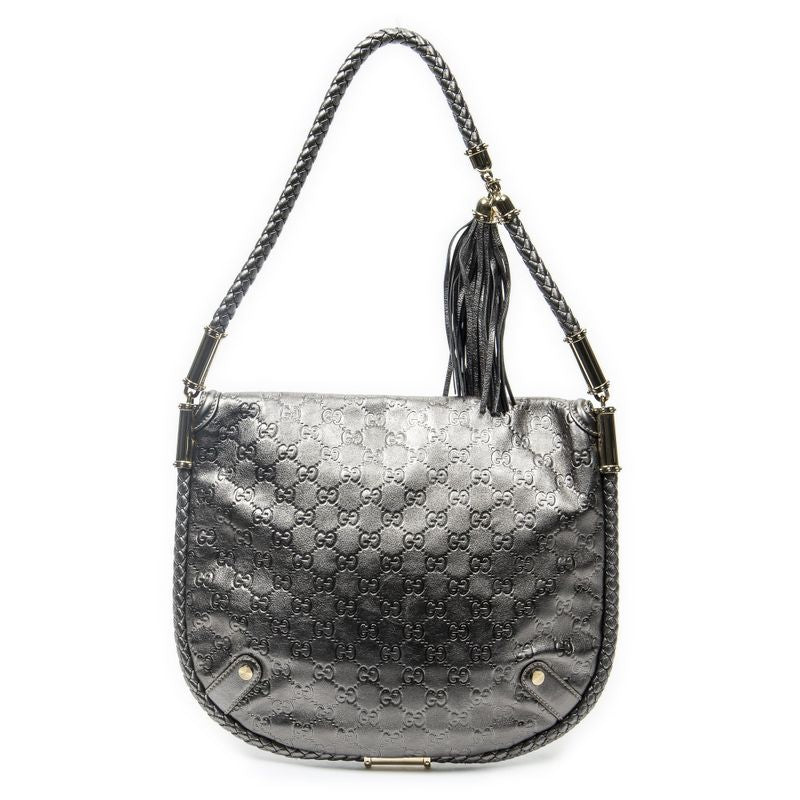 Gucci Medium Brit Tassel Flap Metallic Silver Shoulder Bag