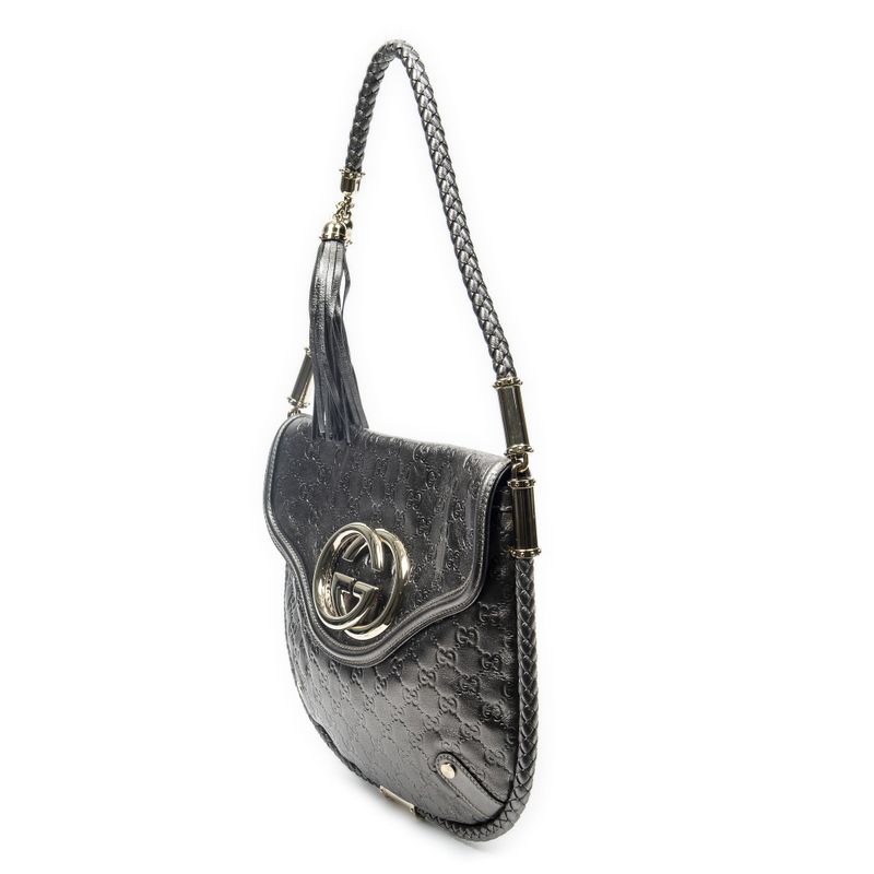 Gucci Medium Brit Tassel Flap Metallic Silver Shoulder Bag