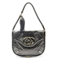 Gucci Medium Brit Tassel Flap Metallic Silver Shoulder Bag