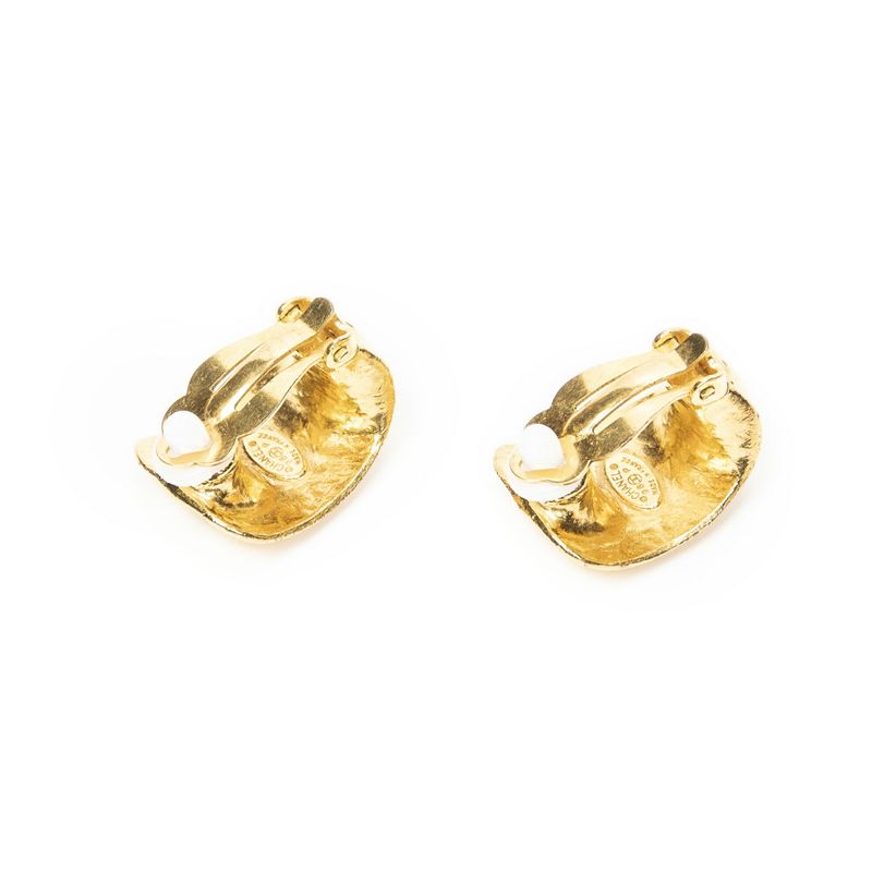 Chanel CC Logo Clip Type Earrings Gold Plated