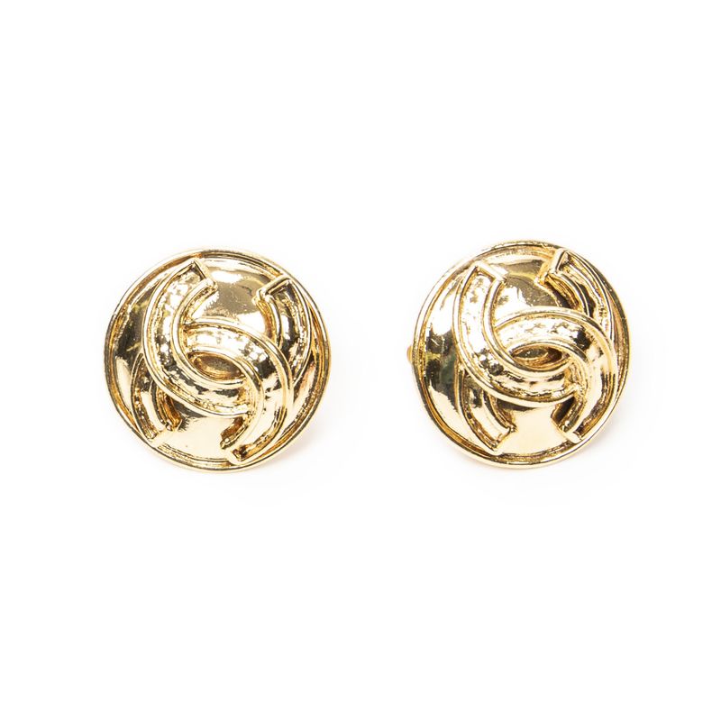 Chanel CC Logo Round Clip Type Earrings Gold Plated