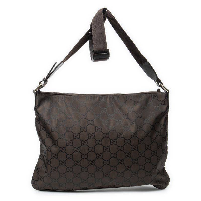 Gucci Large Flat Messenger Dark Brown GG Nylon Canvas
