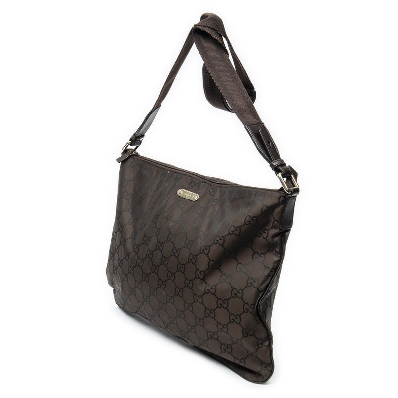 Gucci Large Flat Messenger Dark Brown GG Nylon Canvas