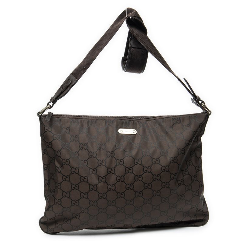 Gucci Large Flat Messenger Dark Brown GG Nylon Canvas