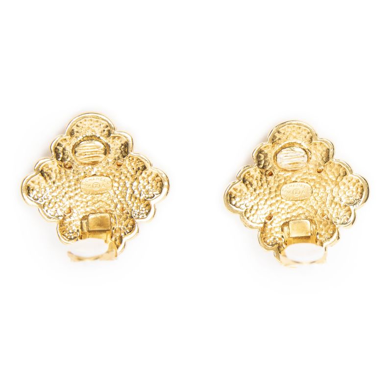 Chanel Cc Diamond Clip on Earrings Gold Plated