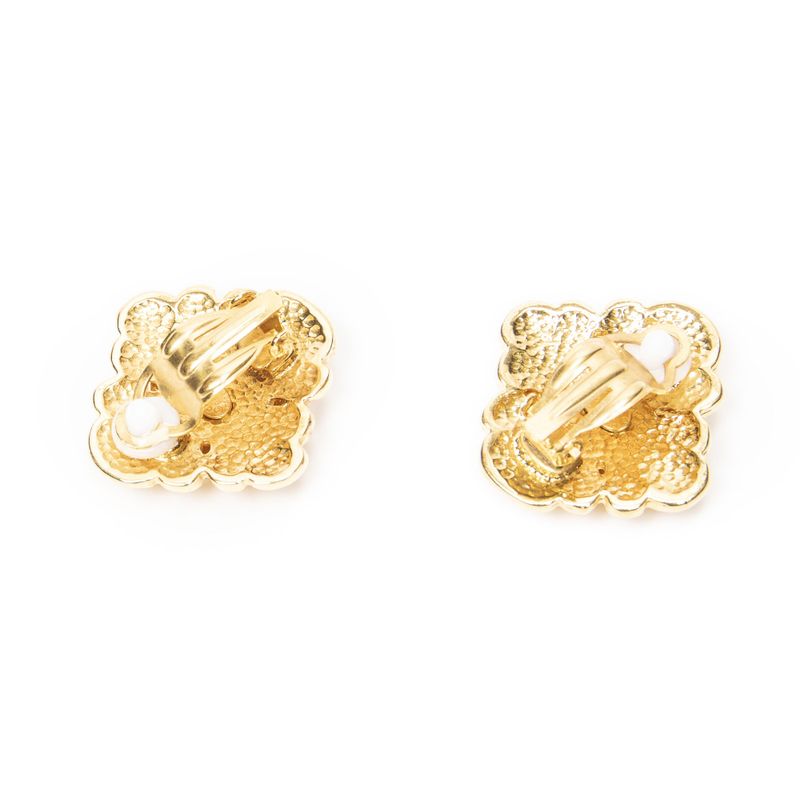 Chanel Cc Diamond Clip on Earrings Gold Plated
