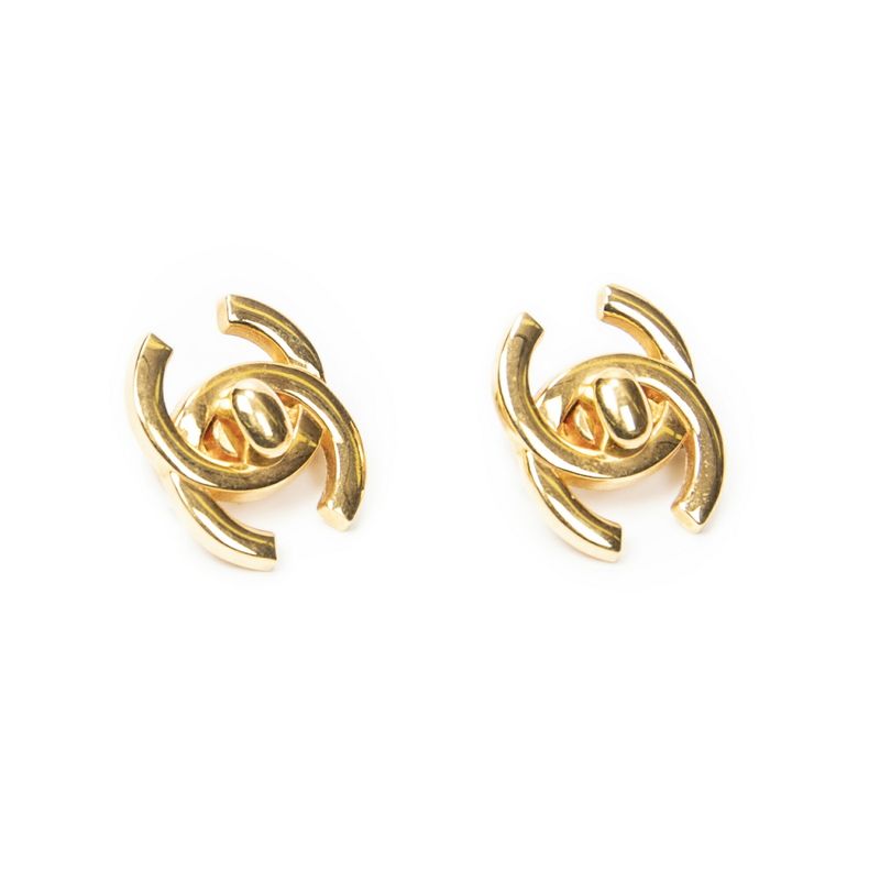 Chanel CC Turnlock Clip on Earrings Gold Plated