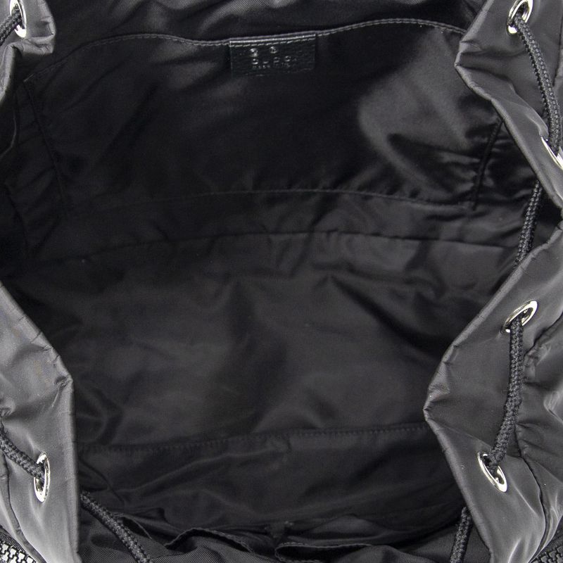 Gucci Double Pocket Drawstring Backpack Black GG Nylon Canvas