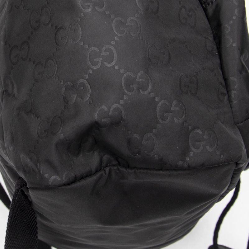 Gucci Double Pocket Drawstring Backpack Black GG Nylon Canvas
