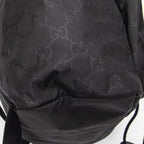 Gucci Double Pocket Drawstring Backpack Black GG Nylon Canvas