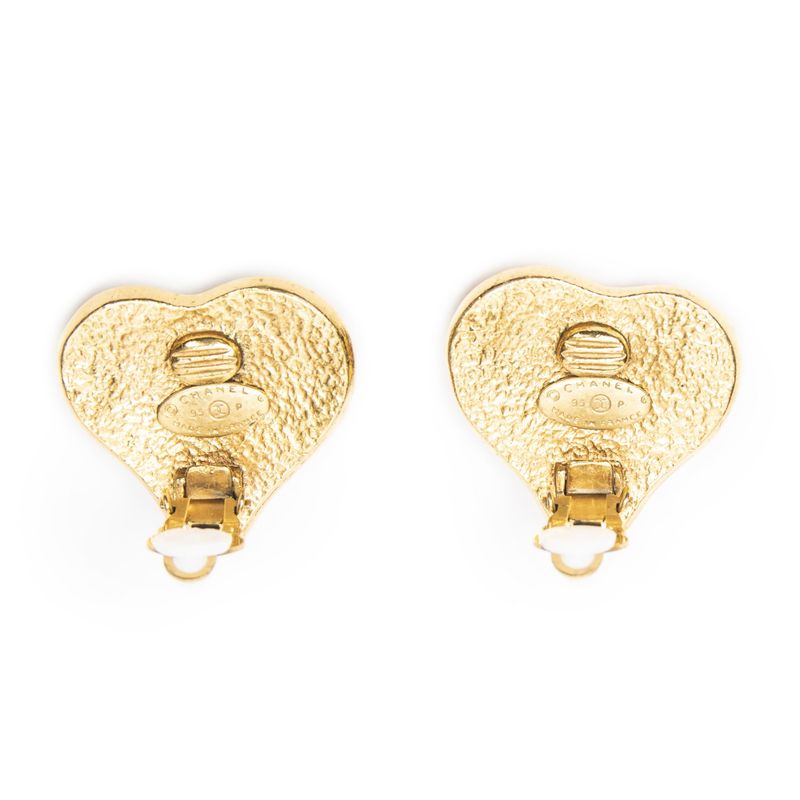 Chanel CC Logo Heart Clip Type Necklace Gold Blue Green Plated Gold Blue