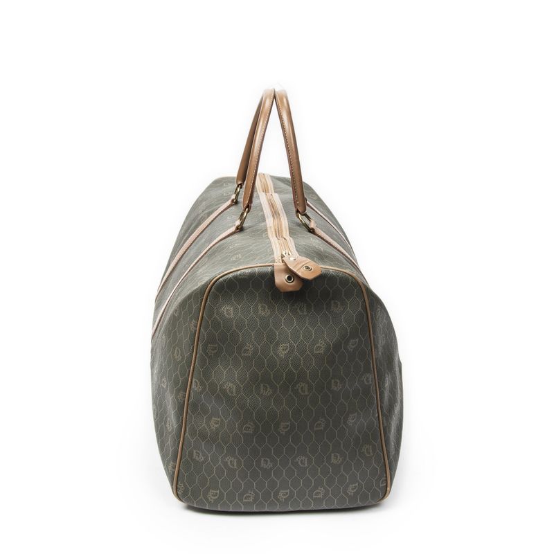 Dior Vintage Large Travel Boston Green Brown Honeycomb Canvas Shoulder Bag