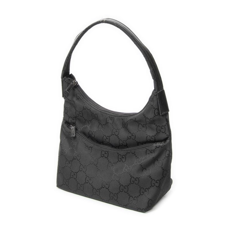 Gucci Front Slip Pocket Hobo Black GG Nylon Canvas