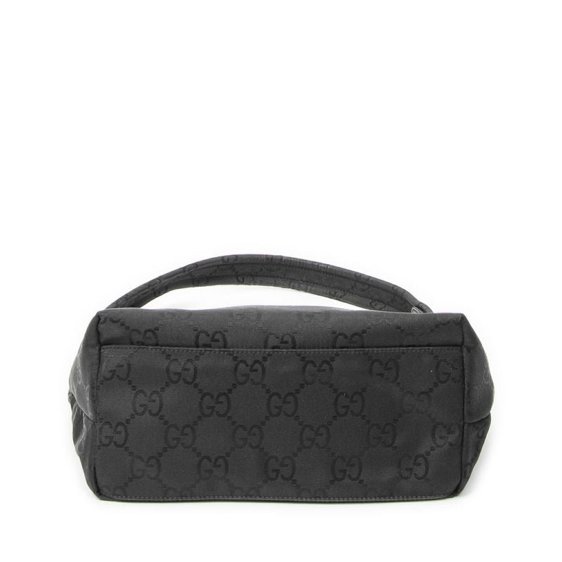 Gucci Front Slip Pocket Hobo Black GG Nylon Canvas