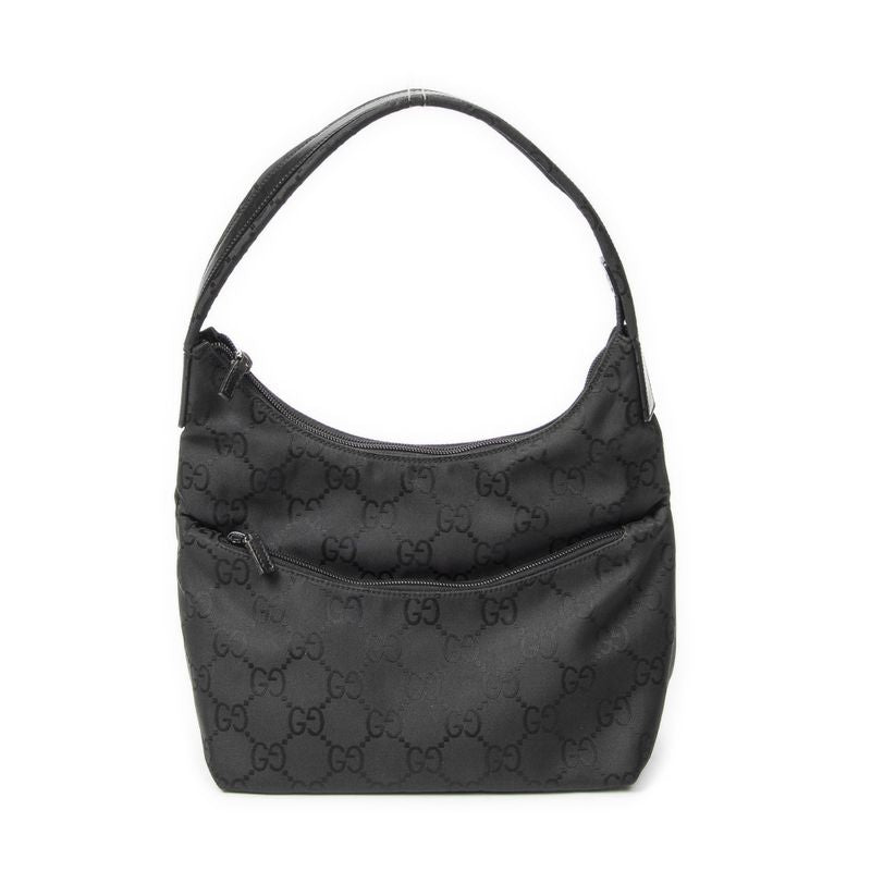 Gucci Front Slip Pocket Hobo Black GG Nylon Canvas