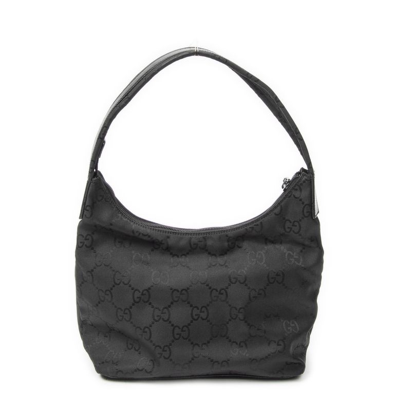 Gucci Front Slip Pocket Hobo Black GG Nylon Canvas