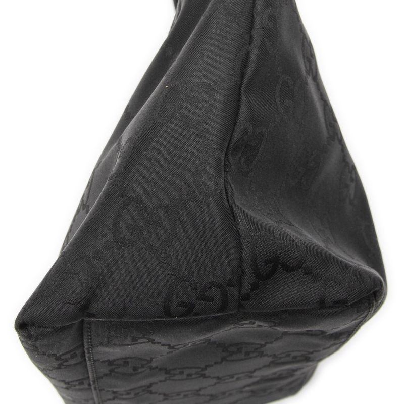 Gucci Front Slip Pocket Hobo Black GG Nylon Canvas