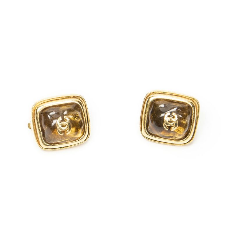 Chanel CC Logo Clip Type Earrings Gold Plated