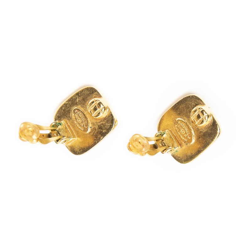 Chanel CC Logo Clip Type Earrings Gold Plated
