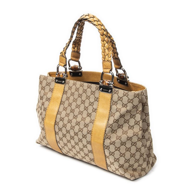 Gucci Bamber Tongue Beige GG Canvas Shoulder Bag Tan