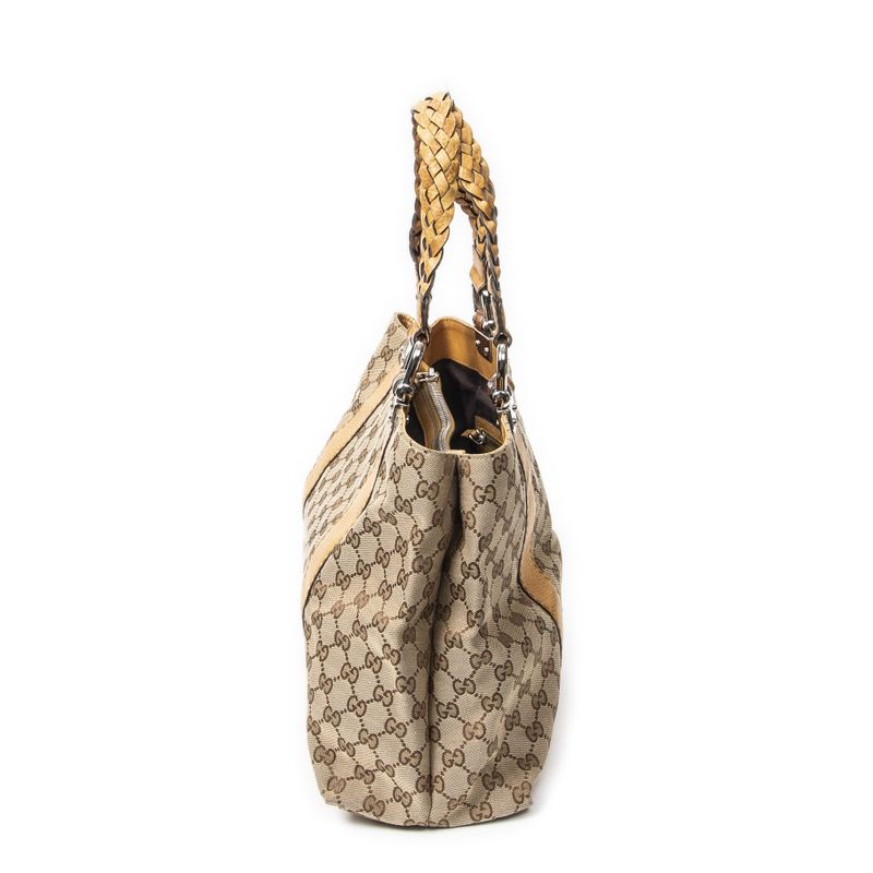 Gucci Bamber Tongue Beige GG Canvas Shoulder Bag Tan