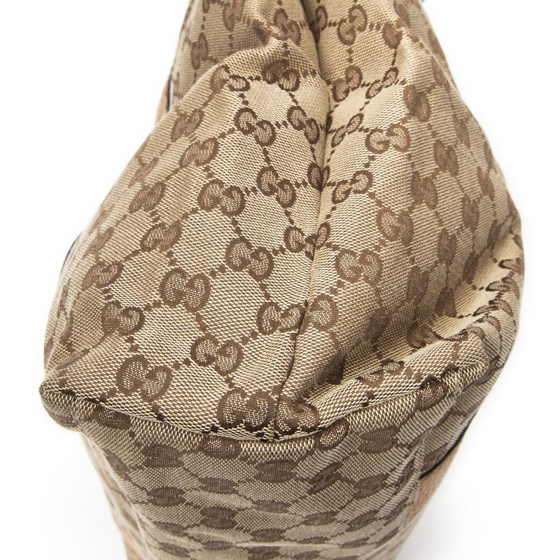 Gucci Bamber Tongue Beige GG Canvas Shoulder Bag Tan