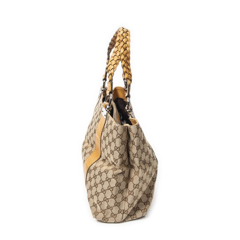 Gucci Bamber Tongue Beige GG Canvas Shoulder Bag Tan