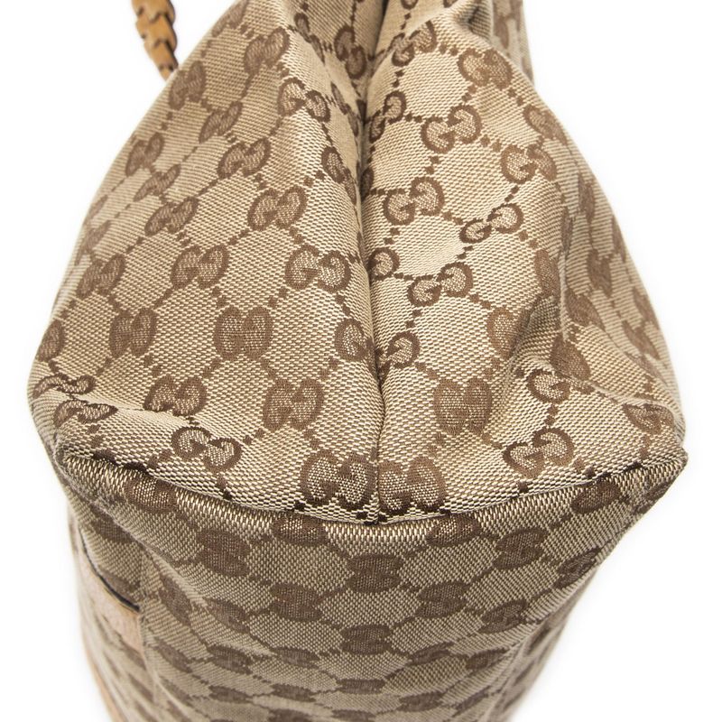Gucci Bamber Tongue Beige GG Canvas Shoulder Bag Tan