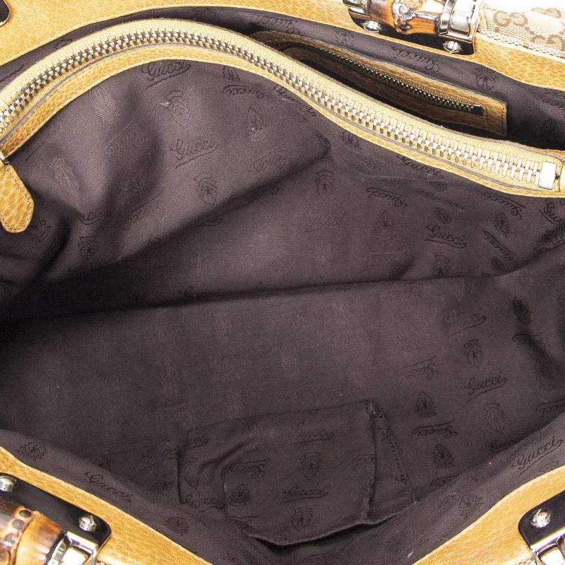 Gucci Bamber Tongue Beige GG Canvas Shoulder Bag Tan