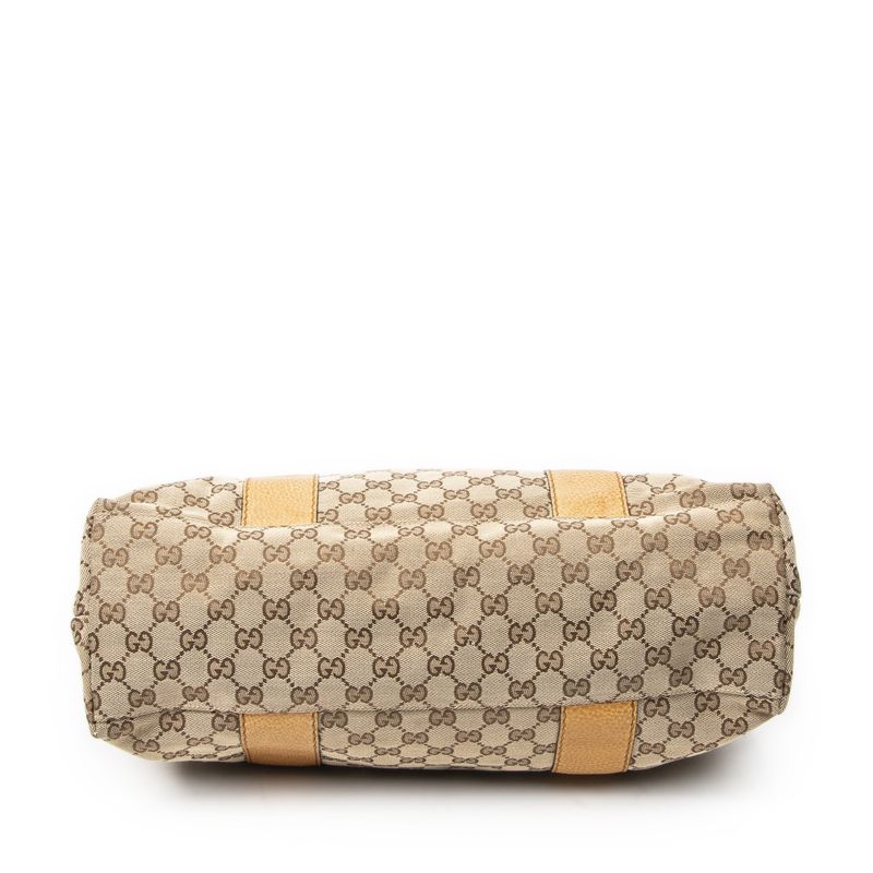 Gucci Bamber Tongue Beige GG Canvas Shoulder Bag Tan