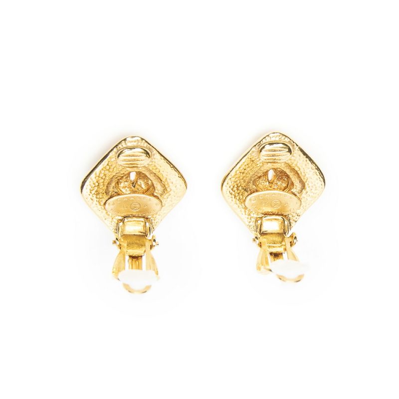 Chanel Cc Diamond Clip on Earrings Gold Plated